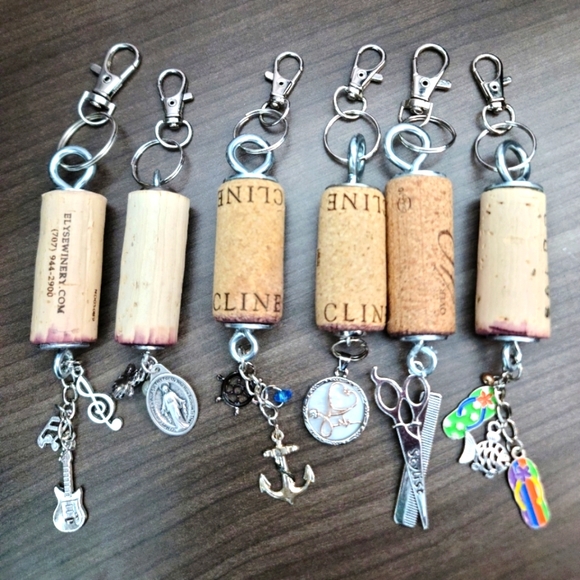 COPY - 2 for $10 BOGO -Upcycled Wine Cork Key Chain or Purse Charm- Pick Which 2 - Picture 2 of 15